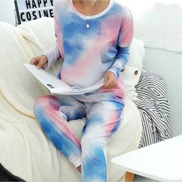 Super cute tie-dyed 2pc crop sweats suit set - Picture 1 of 12